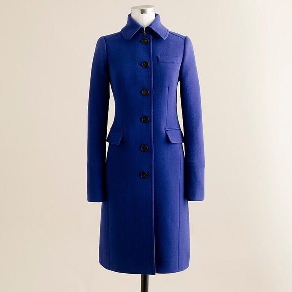 NWT JCrew 2 4 Double Cloth Metro Wool Coat THINSULATE Royal Blue Lady Day